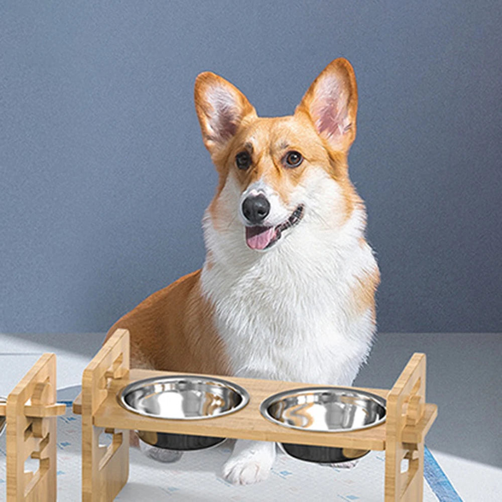 Bamboo And Wood Adjustable Feeding Rack